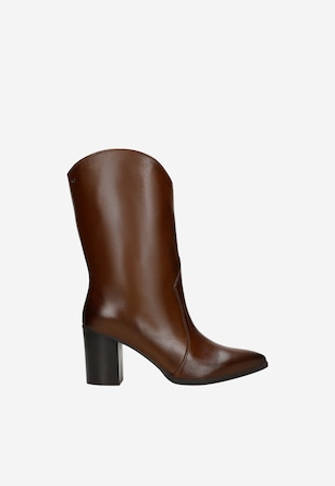 Hnedé kožené kovbojky dámske na opätku