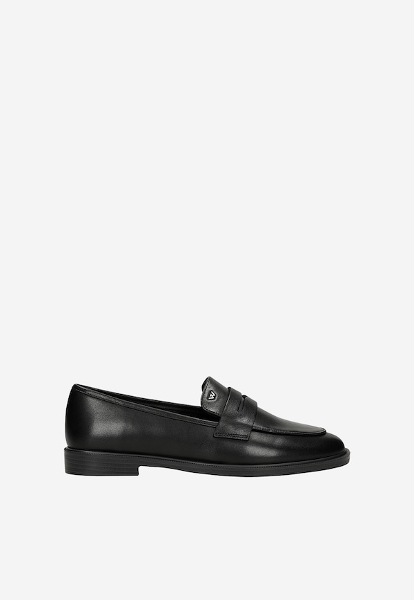 Czarne skórzane mokasyny damskie penny loafers