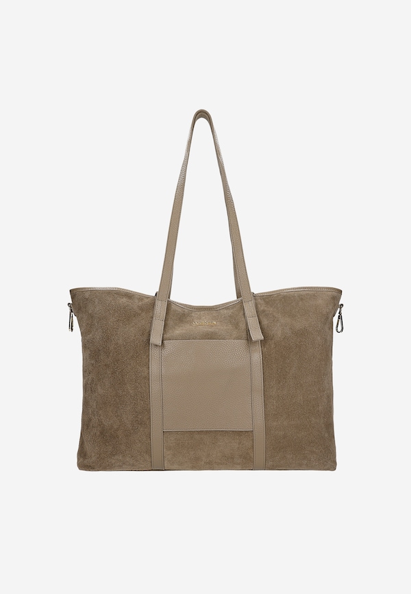 Duża torebka damska z dwoiny welurowej i skóry licowej