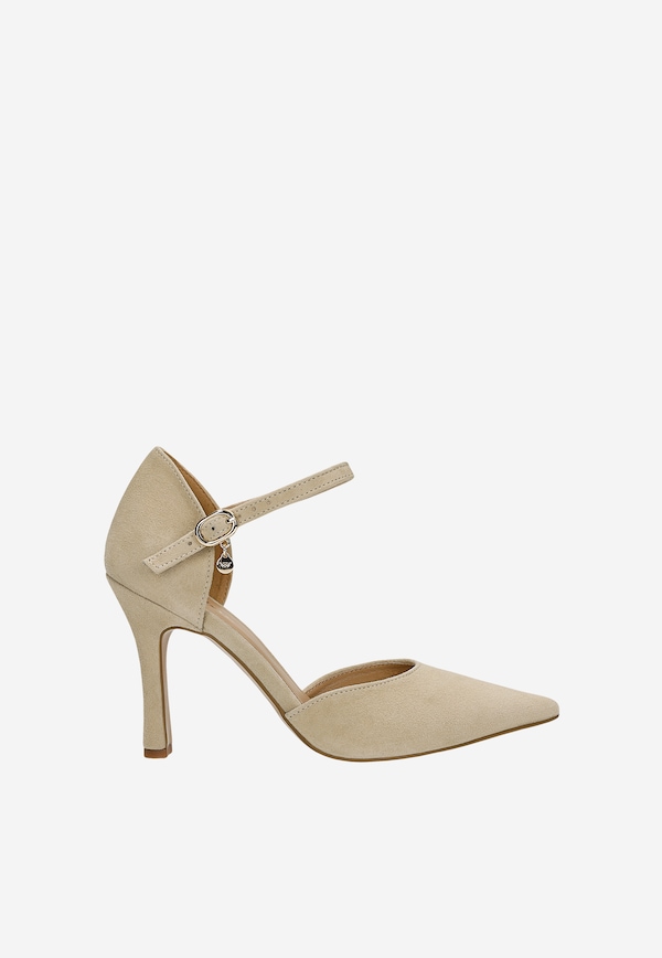 Beżowe welurowe czółenka damskie na szpilce