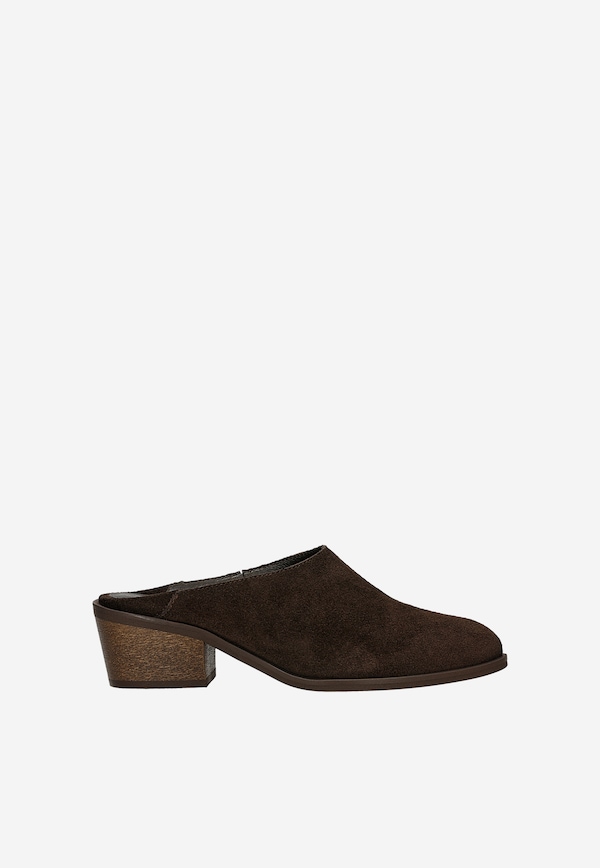 Ciemnobrązowe klapki mule na obcasie