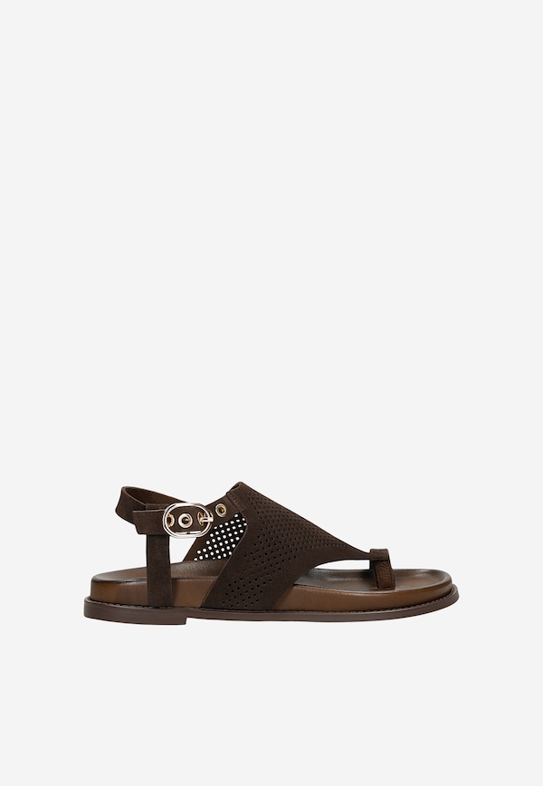 Brązowe czekoladowe sandały damskie ażurowe