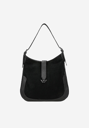 Duża czarna torebka damska z łączonych skór