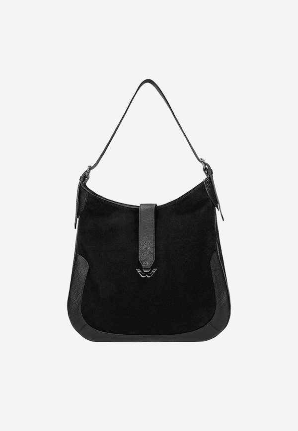 Duża czarna torebka damska z łączonych skór