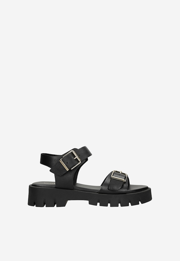 Czarne skórzane sandały damskie