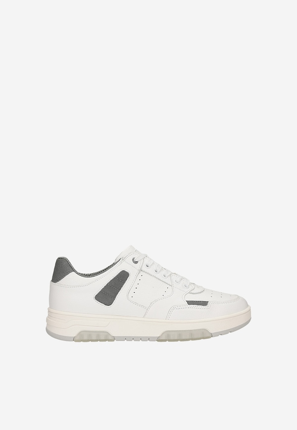 Białe skórzane trampki męskie z szarymi wstawkami