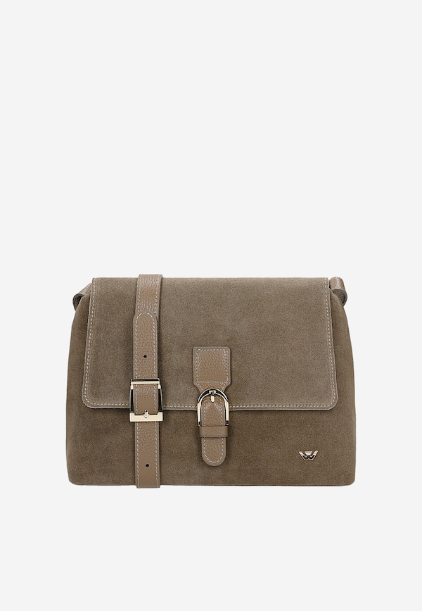 Ciemnobeżowa torebka damska z łączonych skór