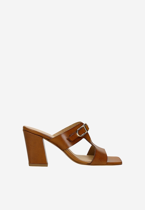 Brązowe skórzane klapki damskie na słupku