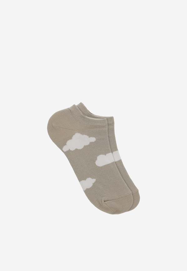 Beżowo-białe stopki damskie w chmurki