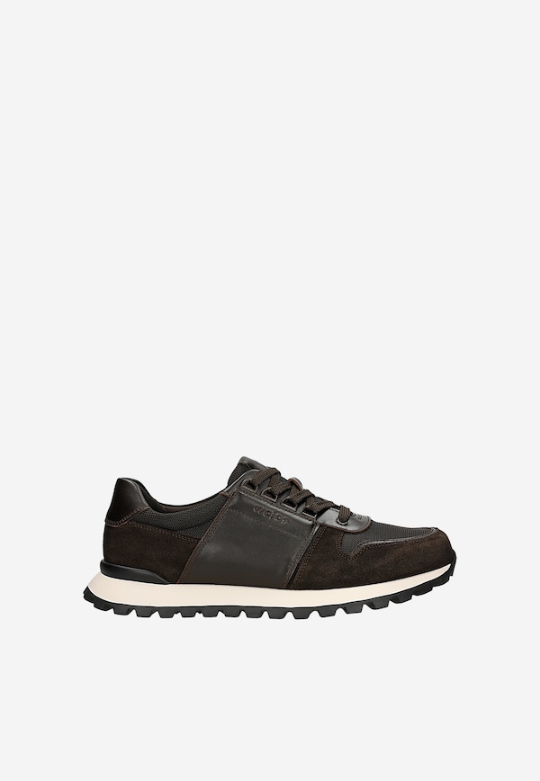 Brązowe sneakersy męskie z łączonych skór i materiału