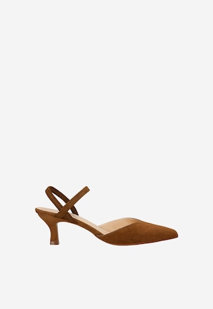 Hnedé lodičky slingback s krížovanými remienkami a špicatou špičkou