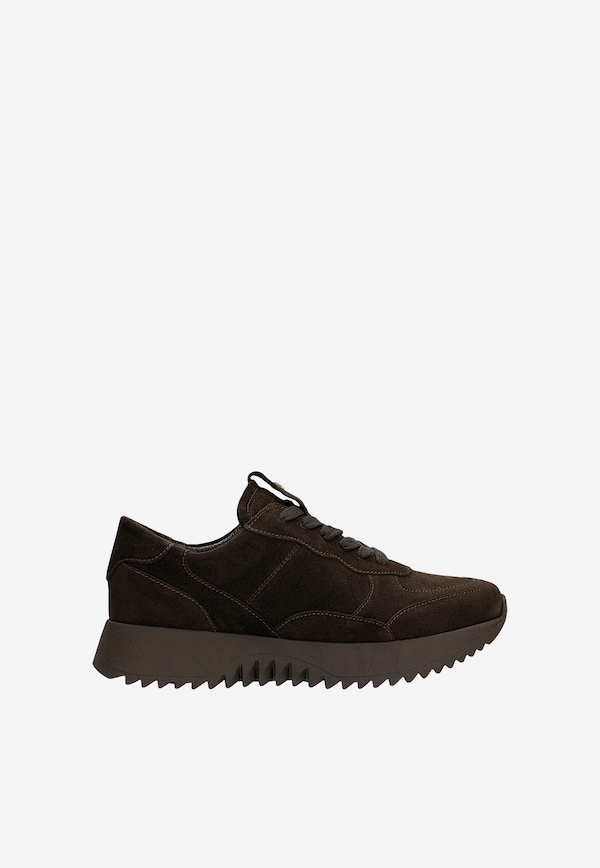Czekoladowe sneakersy damskie na masywnej podeszwie