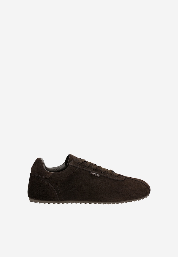 Sneakersy damskie z zamszową cholewką w kolorze gorzkiej czekolady