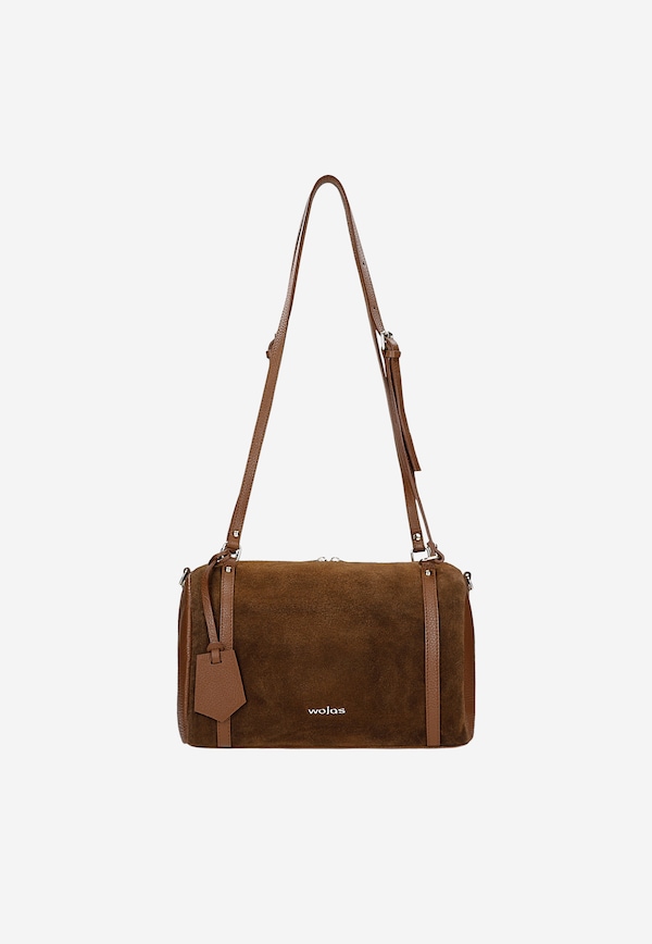 Brązowa torebka damska bowling bag z łączonych skór