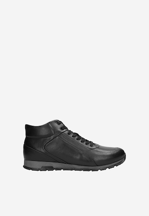 Černé zimní šněrovací kotníkové boty pánské 