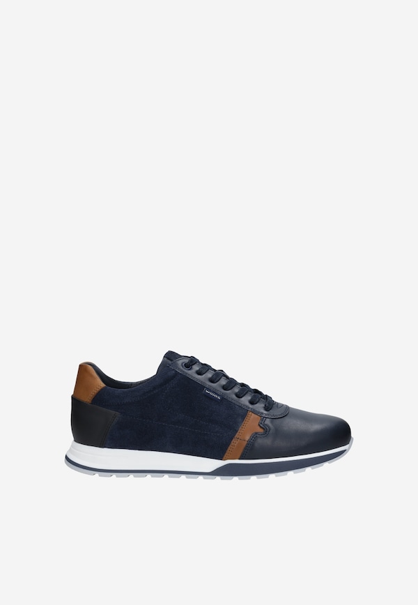 Granatowe sneakersy męskie z jasnobrązowymi wstawkami