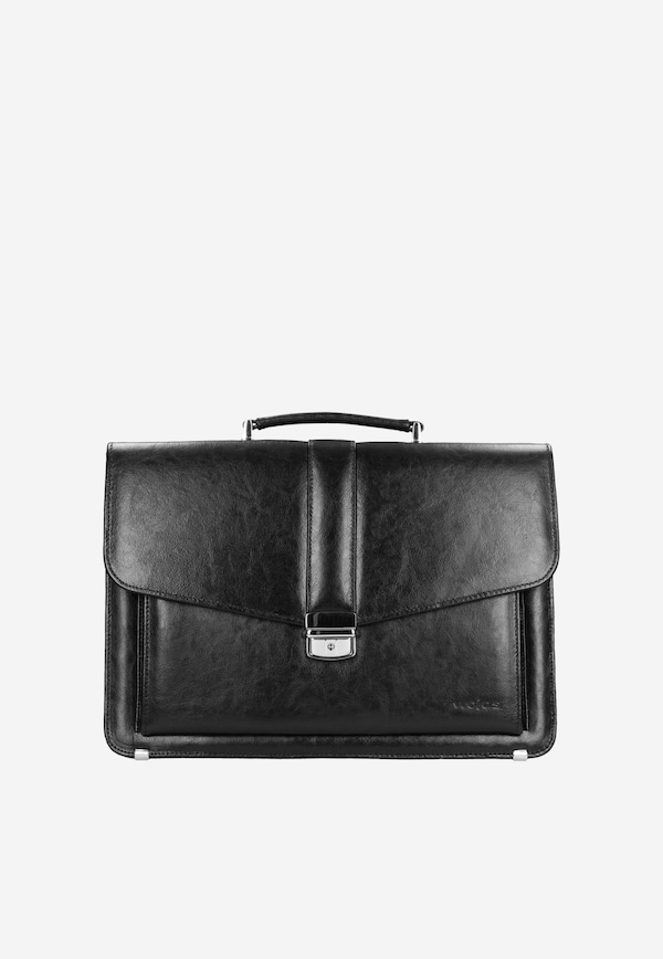 Black briefcase made of coated split leather