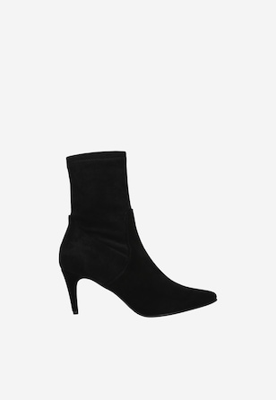 Women's black stiletto ankle boots with high shaft