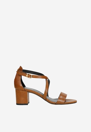 Hnědé dámské sandály z kvalitní kůže s hadím vzorem