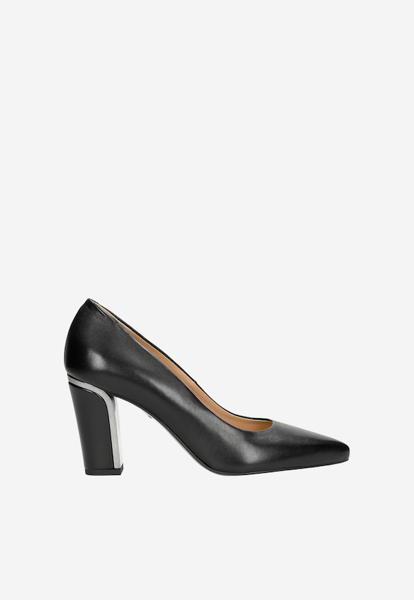 Elegantní černé dámské lodičky s širokým podpatkem