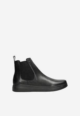 Czarne botki męskie z gładkiej skóry licowej