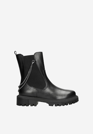 Czarne botki damskie typu sztyblety z łańcuszkiem