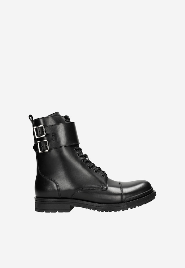 Ghete biker negre din piele granulată 