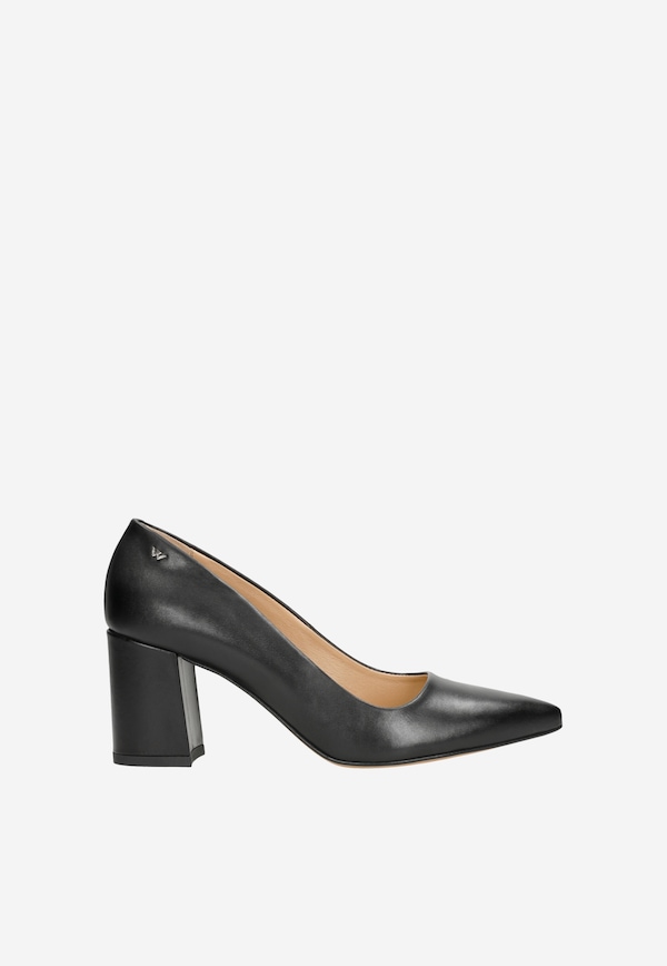 Pantofi stiletto din piele negri cu vârf ascuțit damă