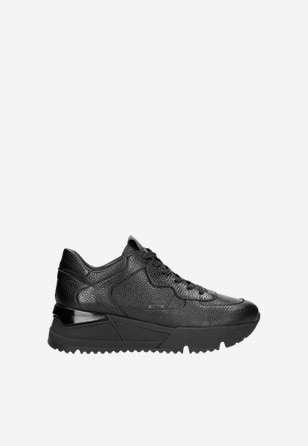 Trendy černé kožené dámské sneakersy na platformě 46136-51