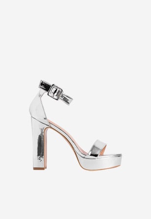 Trendy stříbrné dámské sandály na vysokém podpatku WJS74059-59