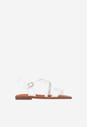 WJS białe płaskie sandały damskie z brązową wkładką WJS74041-59