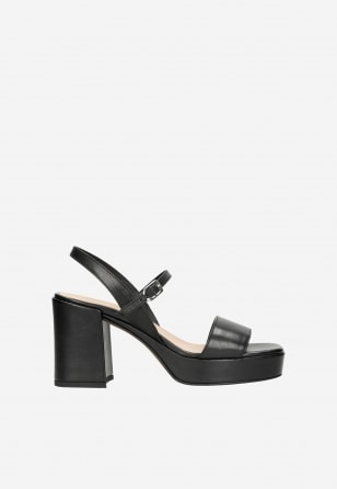 Czarne skórzane sandały damskie na słupku w stylu miejskim 76053-51