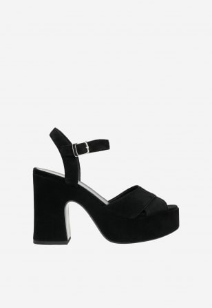 Czarne masywne sandały damskie z weluru