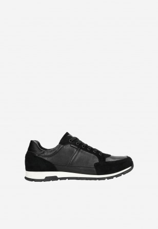 Czarne sneakersy męskie z łączonych skór 10051-71