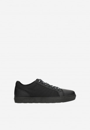 Kvalitné čierne pánske sneakersy s nápismi 10097-81
