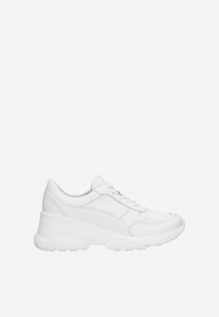Białe skórzane sneakersy damskie na podwyższonej podeszwie 46106-59