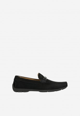 Elegantní jarní černé pánské kožené boty z nubuku 10102-21