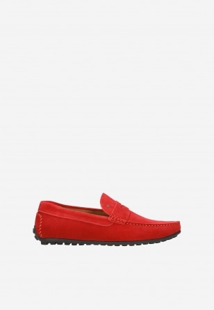 Stylové pánské letní boty z jasně červeného veluru 10116-65