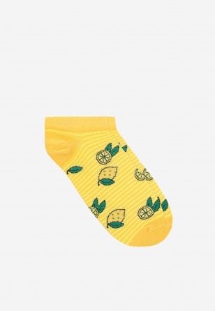 Žluté dámské ponožky s pruhy a motivy ovoce 97049-88
