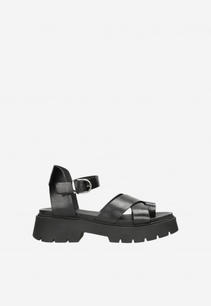 Černé kožené sandály dámské s výraznou podrážkou 76074-51