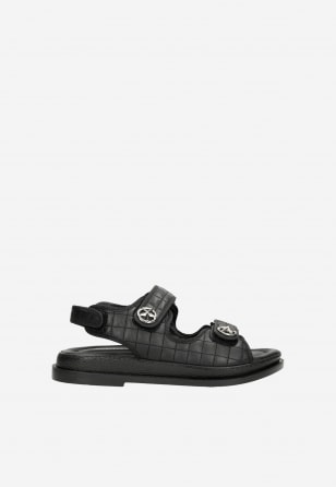 Designové černé letní dámské sandály na podpatku