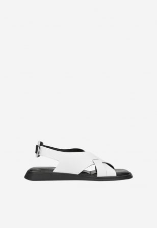 Bílé dámské kožené sandály s černou podrážkou 76115-59