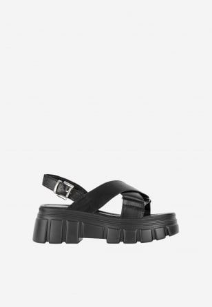 Černé letní dámské sandály na platformě z hladké kůže WJS74002-51