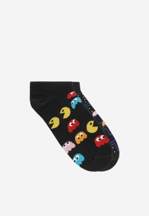 Bavlněné ponožky s motivem Pacmana na černém podkladu