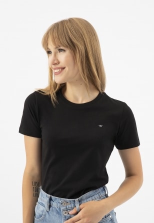 Czarna koszulka damska z bawełny ze srebrnym logo