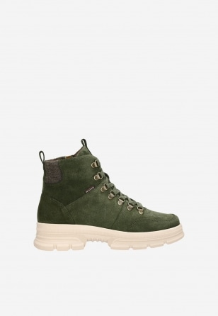 Módní zelené dámské zimní boty kotníkové ze štípané kůže 64053-67