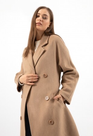 RELAKS kaszmirowy płaszcz damski długi w kolorze beżowym R99000-44