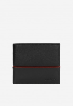 Czarny portfel męski z czerwonym paskiem