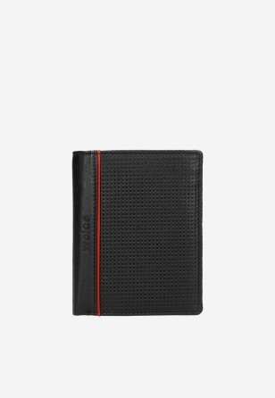 Čierna pánska kožená peňaženka s jemným červeným prúžkom