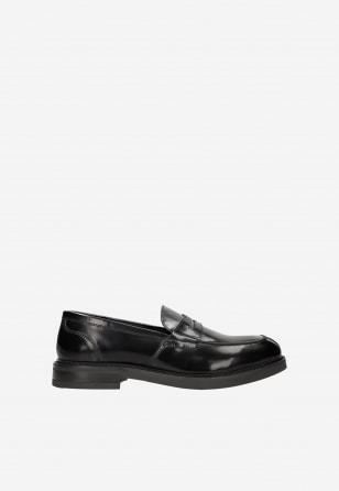 Czarne lakierowane mokasyny męskie typu penny loafers